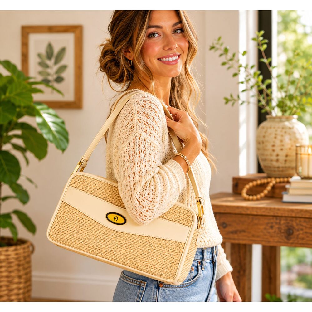 Vintage Etienne Aigner Ivory Linen Shoulder Bag Crossbody Purse